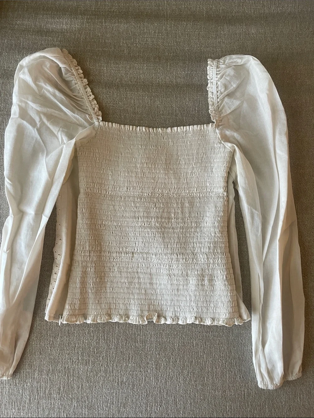 Reformation Cream Eyelet Tie-Front Peasant Blouse
